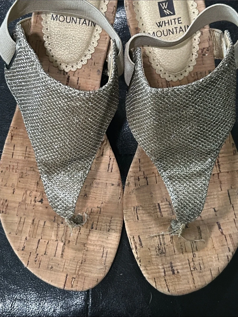 White Mountain Gold Sparkle Cork Wedge Thong Sandals